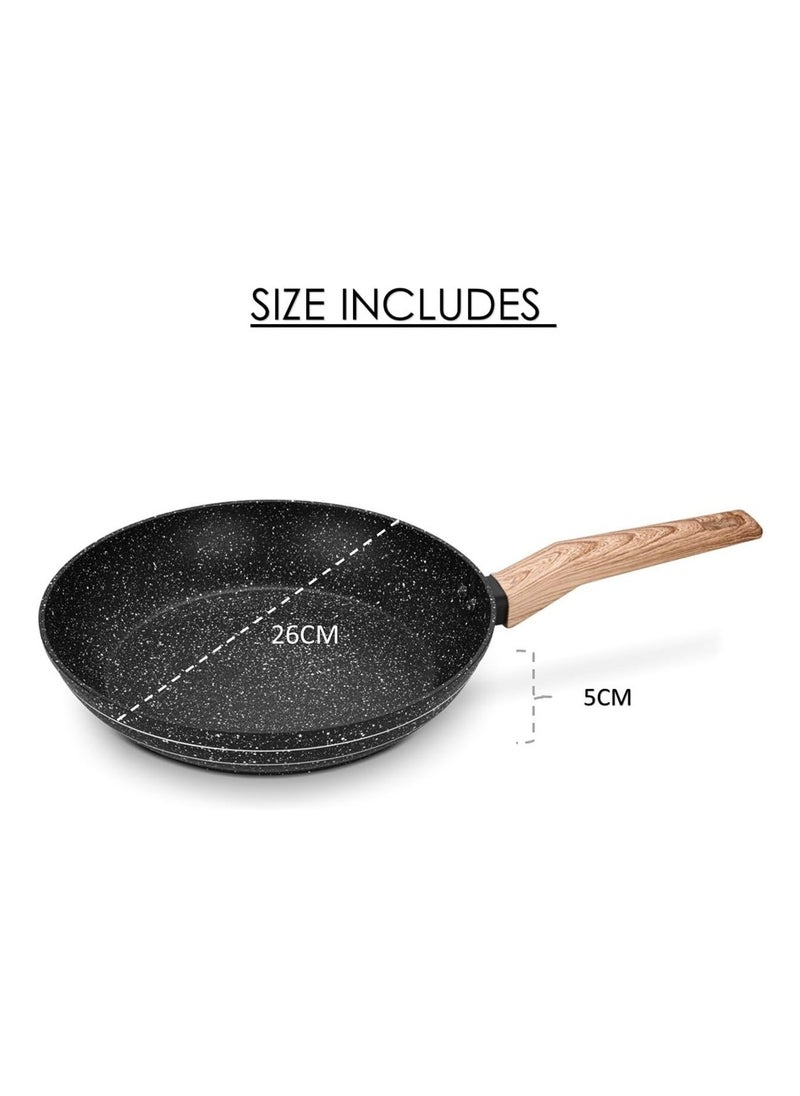 Auroware - Auroware 26CM Non Stick Frying pan Black Forged Aluminium 3 Layer Marble Coating Kitchen Dishwasher Safe PFOA Free Healthy cook and Safe - Image 1