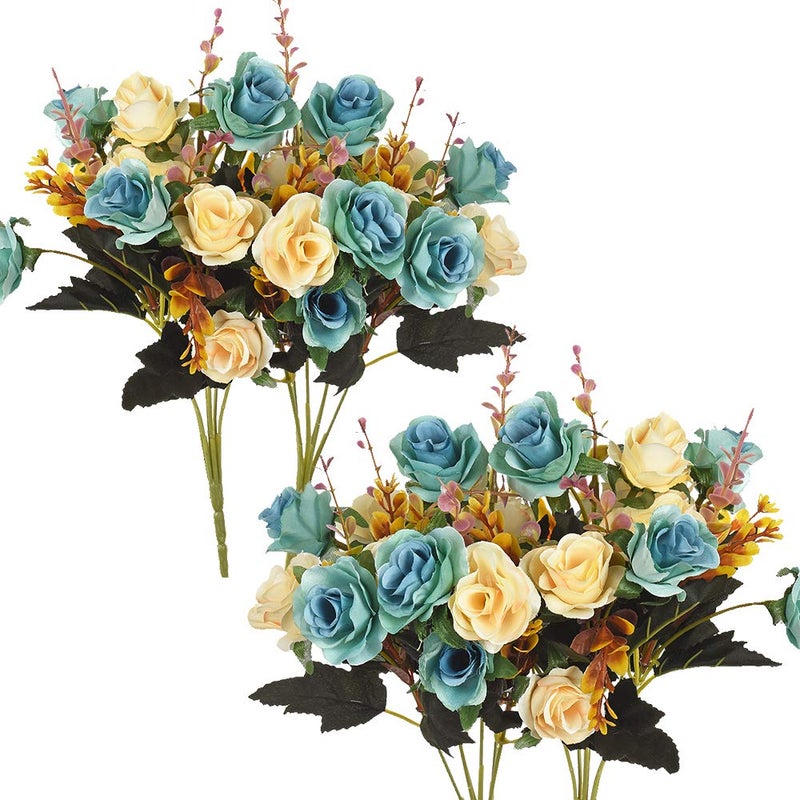 Moomass 4 Bunches of Artificial Roses 48 Small Roses Plastic Silk Flower Suitable for Plant Decoration of Family Hotel Wedding ChristmasPeacock Blue