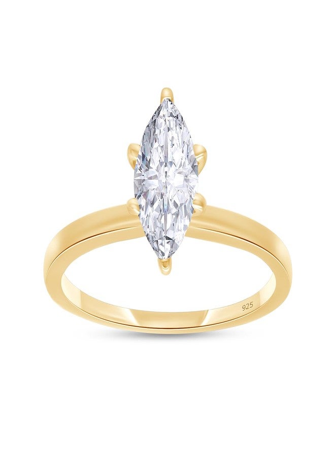 AFFY Solitaire Engagement Ring For Women, 8X4MM Marquise Cut Lab Created Moissanite Diamond Wedding Ring in 14K Yellow Gold Over Sterling Silver Jewelry Gift for Her (0.50 CT), Ring Size-6.5 - Image 1