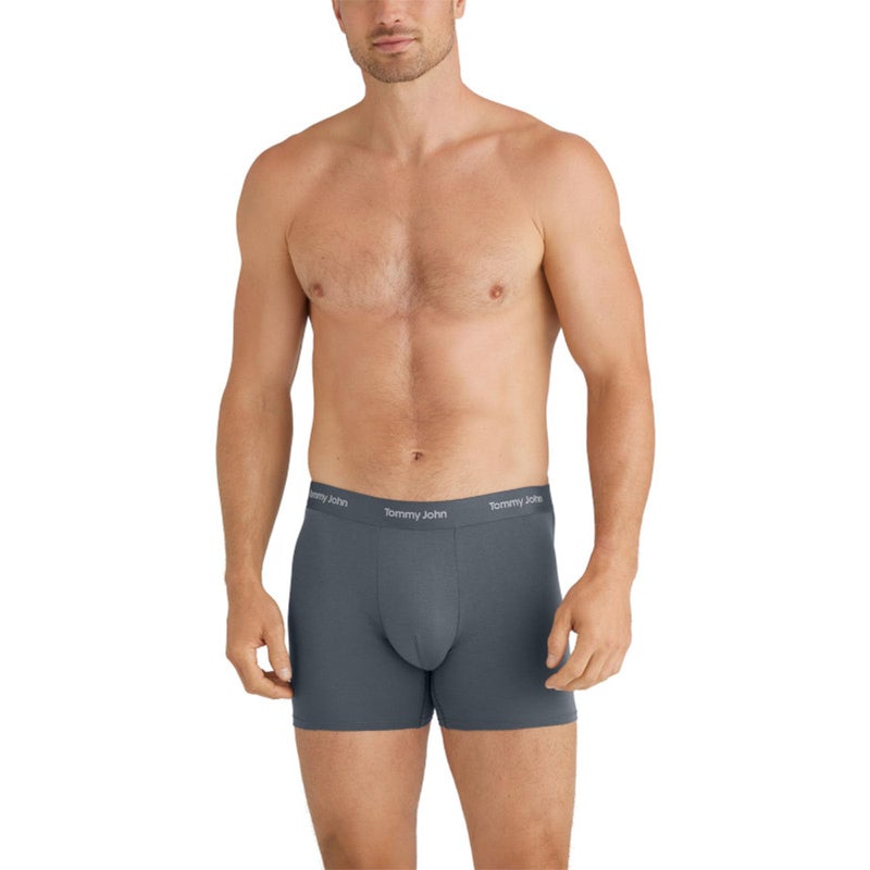 Tommy John Men's Luxe Modal 4" Trunk Boxer Brief Underwear 3-Pack, Black/Turbulence/Monument, Large - Image 2