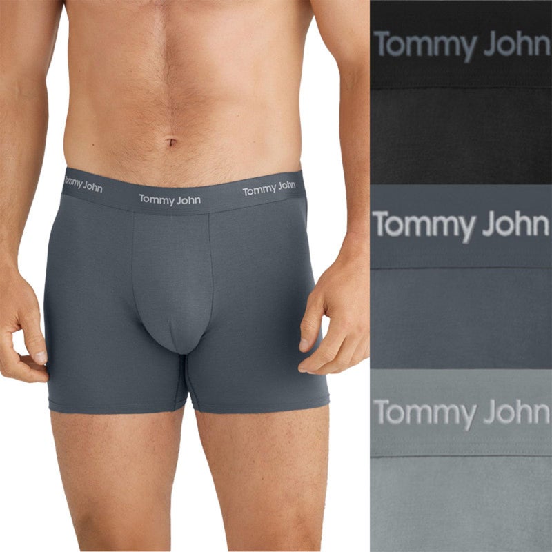 Tommy John Men's Luxe Modal 4" Trunk Boxer Brief Underwear 3-Pack, Black/Turbulence/Monument, Large - Image 3
