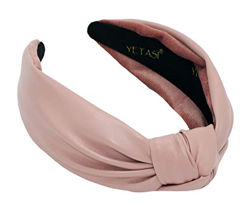 YETASI Leather Headbands for Women Pink Trendy Head bands for Womens Hair Knotted Headband is a Top Knot Womens Headbands Girl Fashion Designer