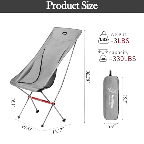 Naturehike Camping Chair Foldable with Storage Bag Outdoor Portable Chair for Adults Lightweight Supports 330lbs Backpacking Chair for Fishing Hiking Beach Lawn GreyL - Image 3