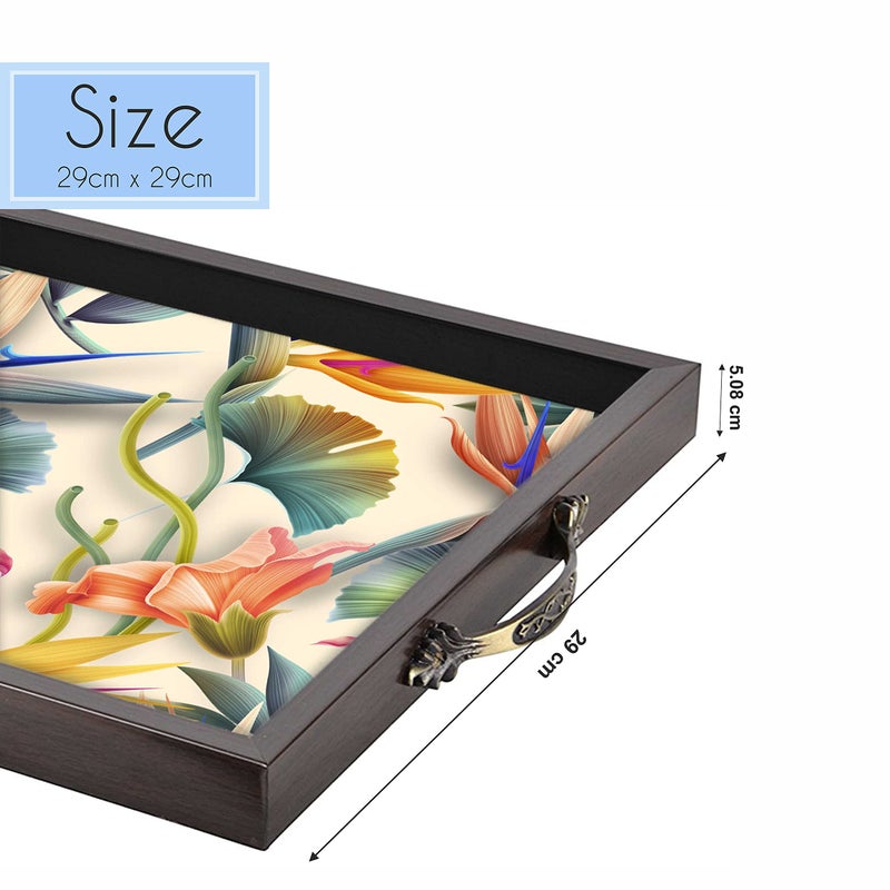 PAPER PLANE DESIGN Wooden Serving Tray For Serving, Table Decoration (29*29 Cm, Brown, Style D29, A Square) - Image 4