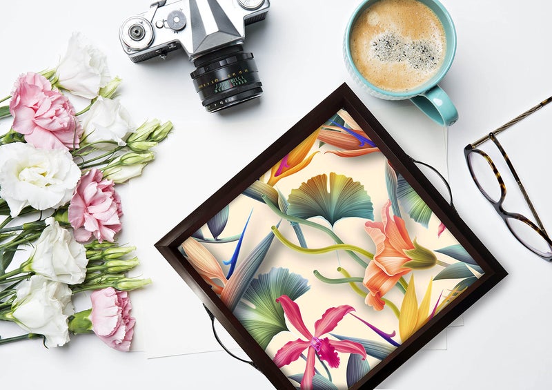 PAPER PLANE DESIGN Wooden Serving Tray For Serving, Table Decoration (29*29 Cm, Brown, Style D29, A Square) - Image 3