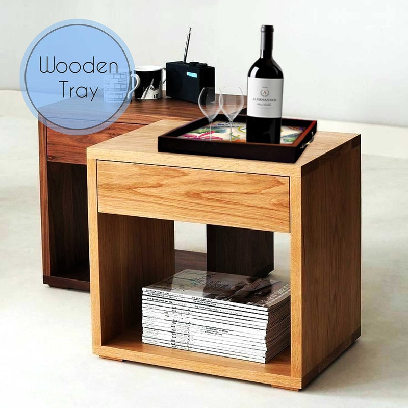 PAPER PLANE DESIGN Wooden Serving Tray For Serving, Table Decoration (29*29 Cm, Brown, Style D29, A Square) - Image 2