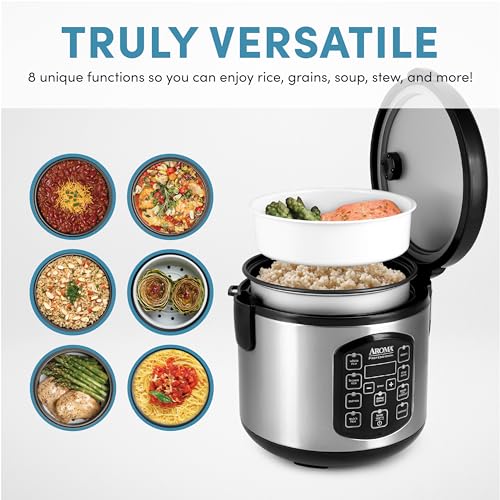 Aroma طباخ أرز رقمي احترافي من أروما، طباخ متعدد الاستخدامات، 4 أكواب (غير مطبوخة) / 8 أكواب (مطبوخة)، بخار، طباخ بطيء، طباخ دقيق الشوفان، STS، وظيفة الاحتفاظ بالحرارة التلقائية، 2 لتر، هيكل من الفولاذ المقاوم للصدأ، ARC-954SBD - Image 2