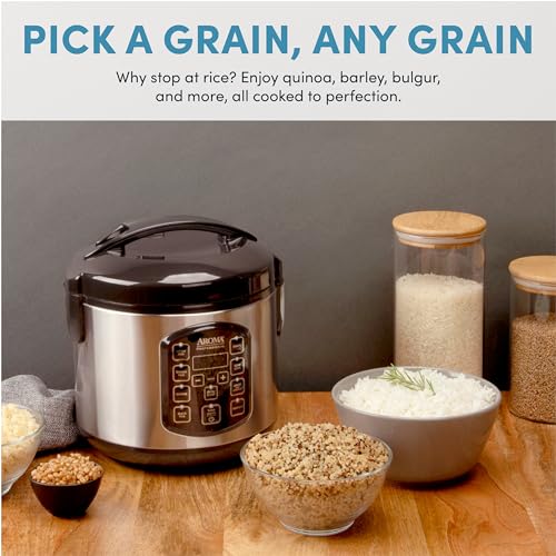Aroma طباخ أرز رقمي احترافي من أروما، طباخ متعدد الاستخدامات، 4 أكواب (غير مطبوخة) / 8 أكواب (مطبوخة)، بخار، طباخ بطيء، طباخ دقيق الشوفان، STS، وظيفة الاحتفاظ بالحرارة التلقائية، 2 لتر، هيكل من الفولاذ المقاوم للصدأ، ARC-954SBD - Image 4
