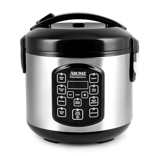 Aroma طباخ أرز رقمي احترافي من أروما، طباخ متعدد الاستخدامات، 4 أكواب (غير مطبوخة) / 8 أكواب (مطبوخة)، بخار، طباخ بطيء، طباخ دقيق الشوفان، STS، وظيفة الاحتفاظ بالحرارة التلقائية، 2 لتر، هيكل من الفولاذ المقاوم للصدأ، ARC-954SBD - Image 1