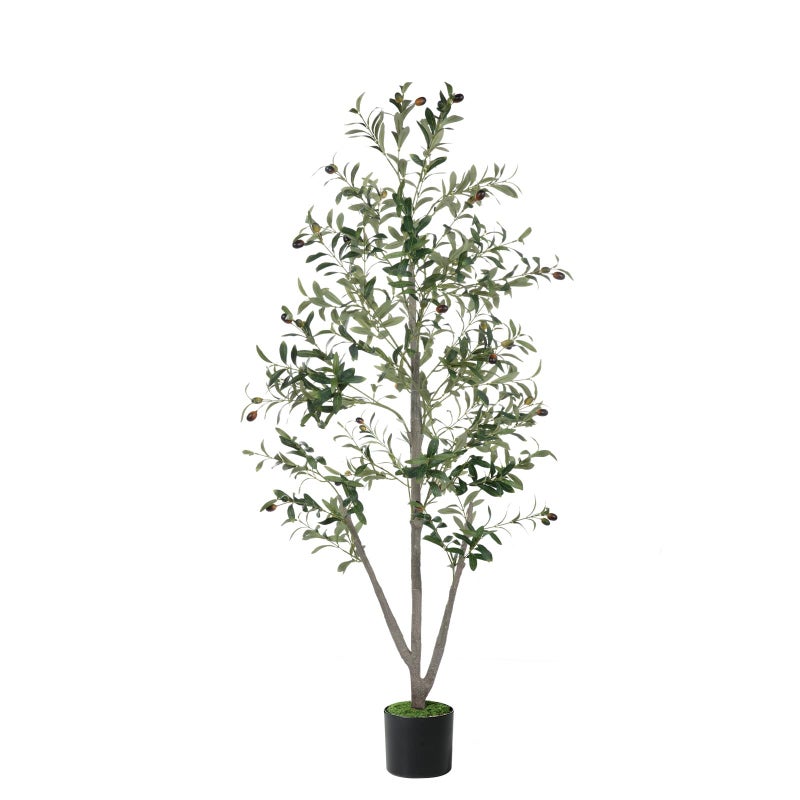 NOVAROOT Olive Tree, 5FT Tall Faux Olive Tree with Lights Moss and Planter, Olive Trees Artificial Indoor with Realistic Wood Trunk and Lifelike Fruits, Fake Olive Tree for Home Office Living Room Decor - Image 1