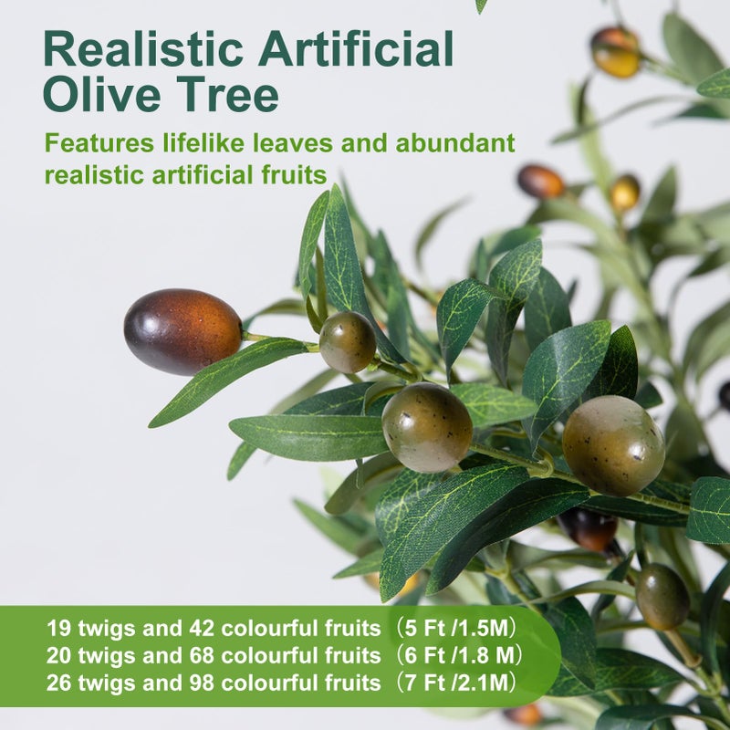 NOVAROOT Olive Tree, 5FT Tall Faux Olive Tree with Lights Moss and Planter, Olive Trees Artificial Indoor with Realistic Wood Trunk and Lifelike Fruits, Fake Olive Tree for Home Office Living Room Decor - Image 5