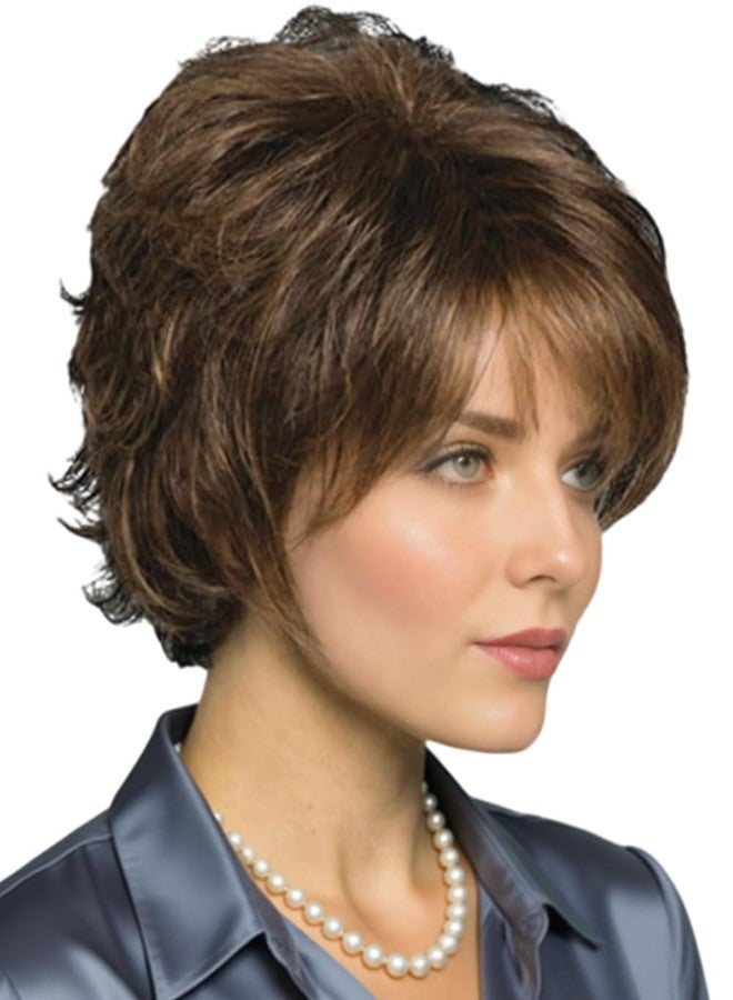 TISHINING Short Curly Brown Pixie Cut Wigs for White Women with Bangs Pixie Laered Mixed Brown Synthetic Shaggy Curly Wigs for Women Natural Looking Daily Party Hair Replacement Wig - Image 1