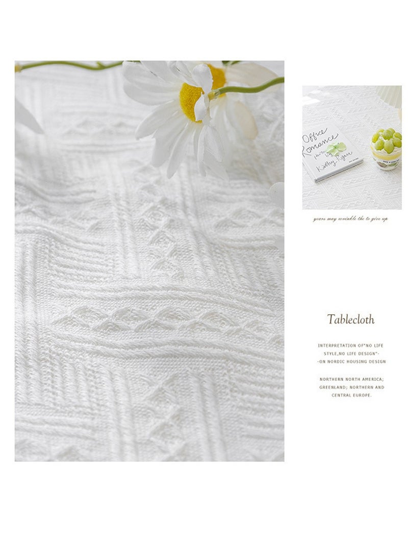 بيروي مفرش طاولة مربع أبيض - 85سم×85سم من القطن والكتان القابل للغسل والمقاوم للتجاعيد مع أهداب، مثالي لمناضد السرير وطاولات القهوة وعربات الشاي وزينة طاولات النزهات - Image 5
