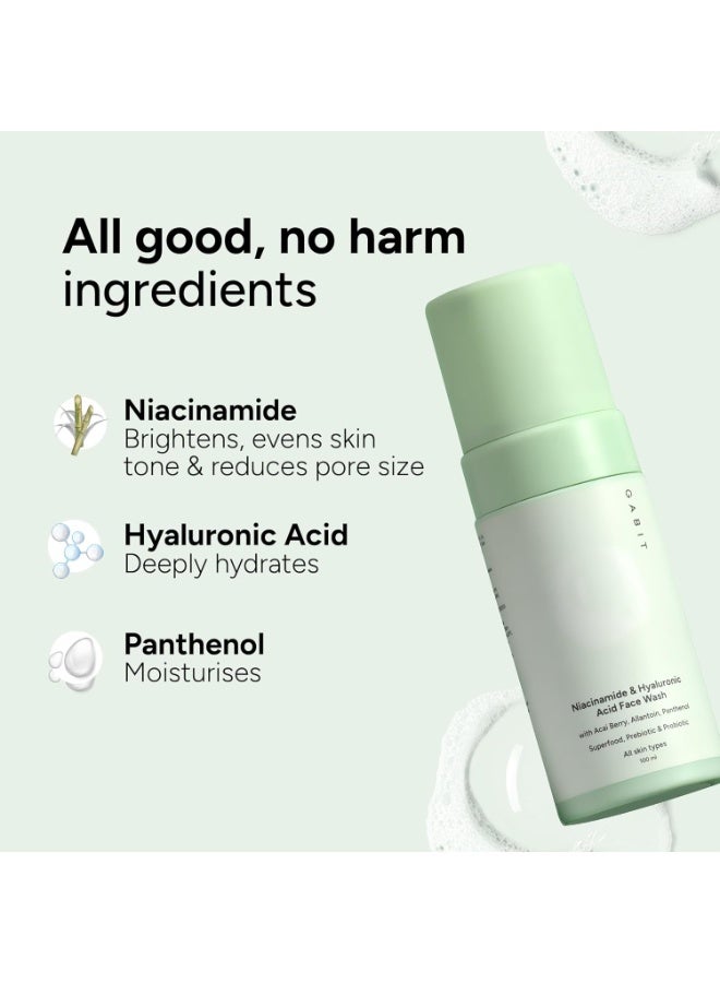GABIT Niacinamide & Hyaluronic Acid Foaming Face Wash|Gently Cleanses, Non-Drying, Soothes|Vitamin B5, Acai Berry|Dry, Sensitive Skin Types|For Men & Women |Sulphate & Soap Free |100Ml, 50 SPF - Image 3