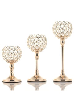 شو وو مجموعة من 3 قطع من حامل الشموع الكريستالية الذهبية لتزيين محور الزفاف ، حامل شمعدان Tealight لشمعدانات الموقد ، ديكور المنزل ، الحفلات ، هدية تدفئة المنزل  - Image 1
