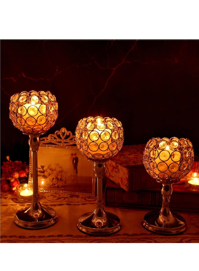 XiuWoo Pack of 3Pcs Gold Crystal Candle Holder Decor for Wedding Centerpiece, Tealight Candlestick Holder for Fireplace Candelabra, Home Decor, Party, Housewarming Gift - Image 2