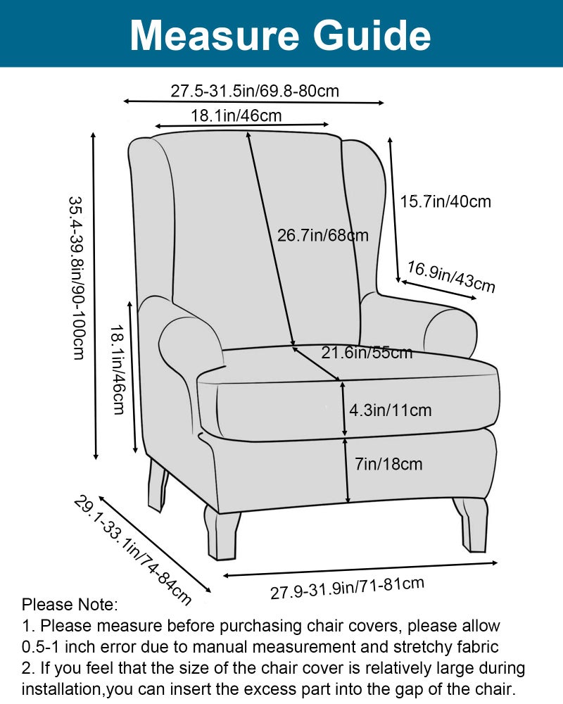 CRFATOP Printed Wing Chair Slipcovers 2 Piece Stretch Wingback Chair Cover Spandex Fabric Wingback Armchair Covers with Elastic Bottom for Living Room Bedroom Wingback Chair,A07 - Image 2