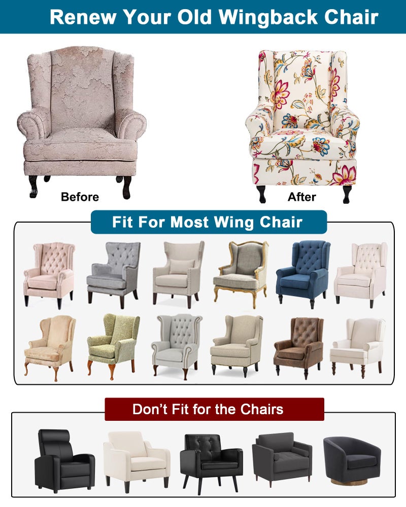 CRFATOP Printed Wing Chair Slipcovers 2 Piece Stretch Wingback Chair Cover Spandex Fabric Wingback Armchair Covers with Elastic Bottom for Living Room Bedroom Wingback Chair,A07 - Image 5