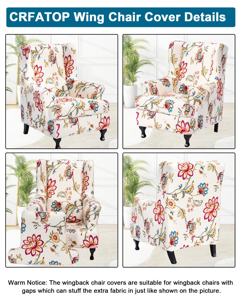 CRFATOP Printed Wing Chair Slipcovers 2 Piece Stretch Wingback Chair Cover Spandex Fabric Wingback Armchair Covers with Elastic Bottom for Living Room Bedroom Wingback Chair,A07 - Image 4