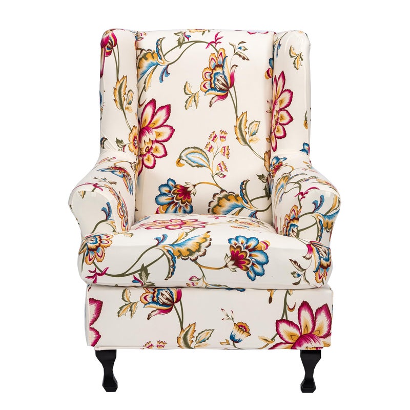 CRFATOP Printed Wing Chair Slipcovers 2 Piece Stretch Wingback Chair Cover Spandex Fabric Wingback Armchair Covers with Elastic Bottom for Living Room Bedroom Wingback Chair,A07 - Image 1