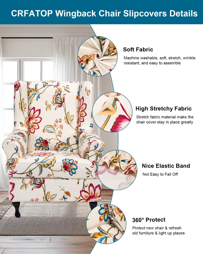 CRFATOP Printed Wing Chair Slipcovers 2 Piece Stretch Wingback Chair Cover Spandex Fabric Wingback Armchair Covers with Elastic Bottom for Living Room Bedroom Wingback Chair,A07 - Image 3