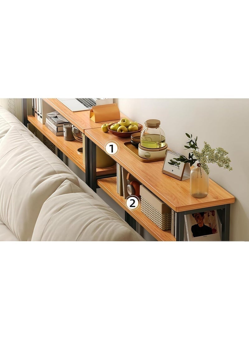 ليدين طاولات أريكة، طاولة وحدة تحكم رمادية ضيقة وطويلة مكونة من طبقتين مع مساحة تخزين خلف طاولة أريكة لغرفة المعيشة، طاولات وحدة تحكم طويلة جدًا للمدخل (أسود) - Image 4