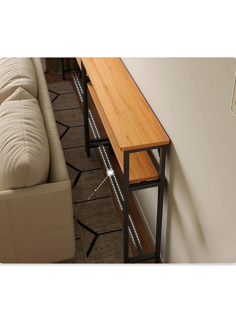 ليدين طاولات أريكة، طاولة وحدة تحكم رمادية ضيقة وطويلة مكونة من طبقتين مع مساحة تخزين خلف طاولة أريكة لغرفة المعيشة، طاولات وحدة تحكم طويلة جدًا للمدخل (أسود) - Image 5