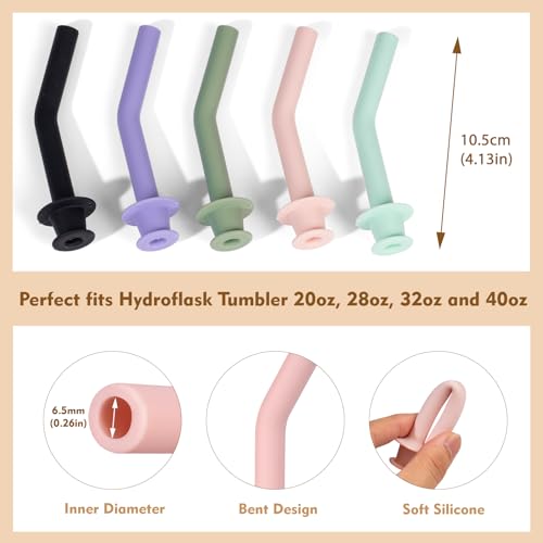 Greant 5 PCS Press in Straw for Hydroflask Tumbler, Straws for Hydro Flask Tumbler Straw Replacement 20 oz to 40 oz (5 PCS, 5 Colors, for Hydroflask Tumbler 40oz) - Image 5