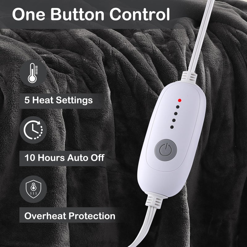 Eydna Electric Heated Blanket Full Size 72"x84",Fast Heating Throw, Soft Plush Microplush for Bed & Couch, 10 Hours Auto Off & 5 Heating Levels, Machine Washable, Gifts for Grandma & Family-Dark Gray - Image 4