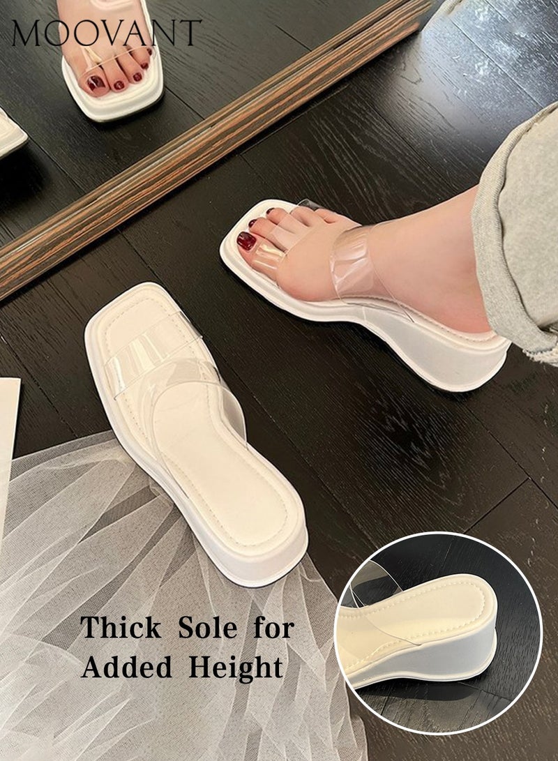 Moovant Fashion Women Wedge Sandal, Platform Sandal, with Transparent One Strap Design, Thick Flat Sandal, High Heel Slippers, Comfortable and Versatile for Daily Commuting - Image 3