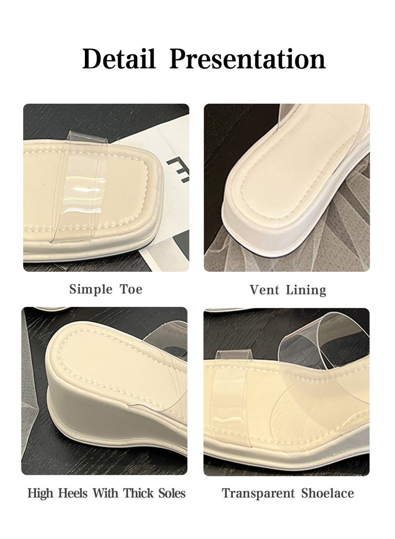 Moovant Fashion Women Wedge Sandal, Platform Sandal, with Transparent One Strap Design, Thick Flat Sandal, High Heel Slippers, Comfortable and Versatile for Daily Commuting - Image 4