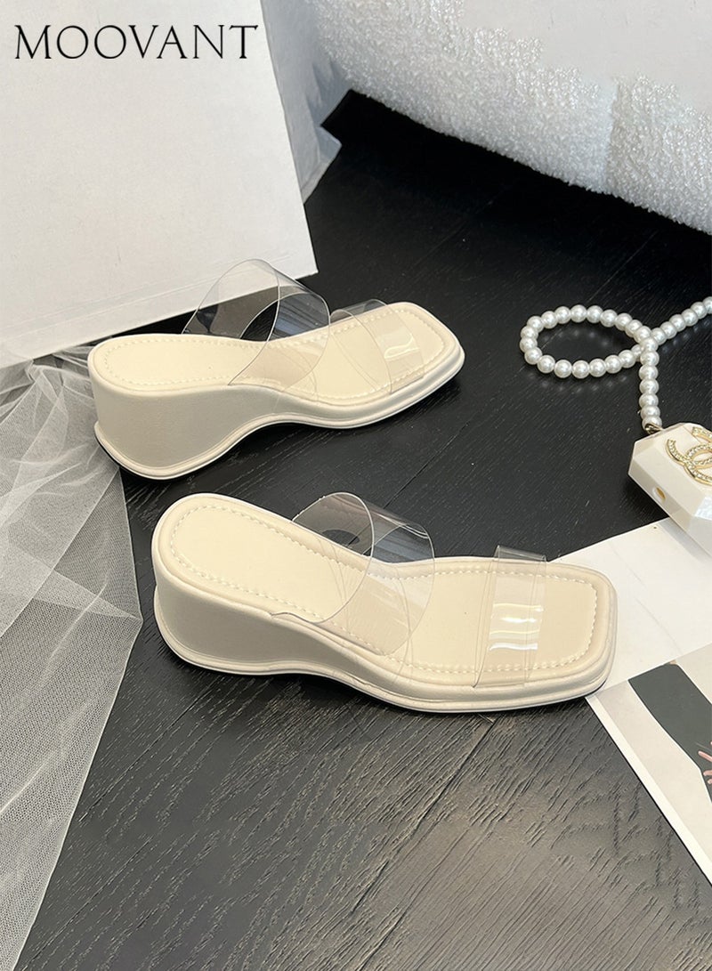 Moovant Fashion Women Wedge Sandal, Platform Sandal, with Transparent One Strap Design, Thick Flat Sandal, High Heel Slippers, Comfortable and Versatile for Daily Commuting - Image 5