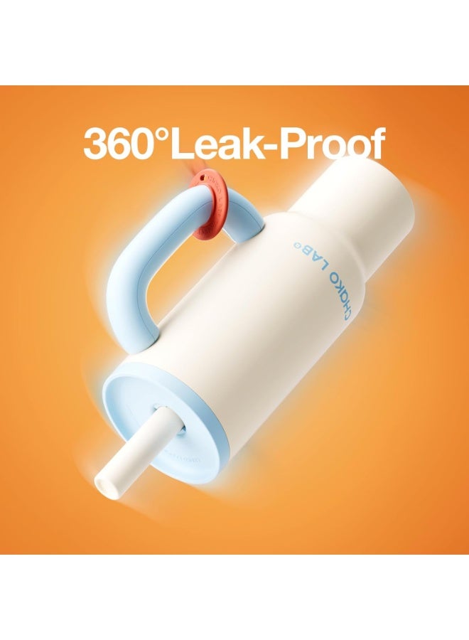 CHAKO LAB BaWang Insulated Stainless Steel Tumbler | Tumbler with Handle and Straw 33oz | Cup Holder Friendly for Travel | Leakproof Water Bottle | BPA-Free | 316 stainless steel liner| white＆blue - Image 5