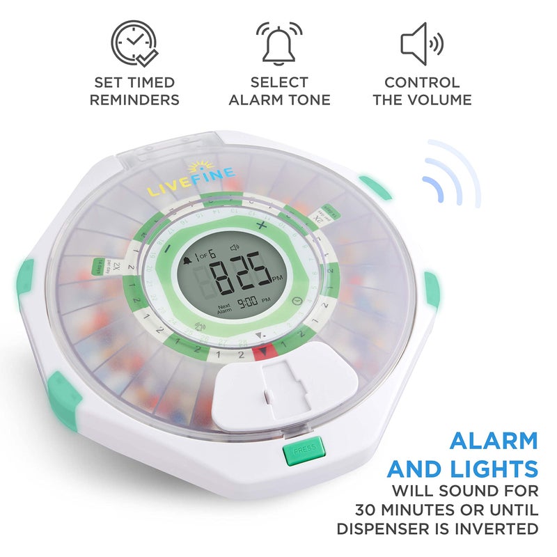 Live Fine 28-Day Automatic Pill Dispenser Frosted Lid with Upgraded LCD Display and Key Lock, Sound & Light for Prescriptions, Medication, Vitamins, Supplements & More - Image 3