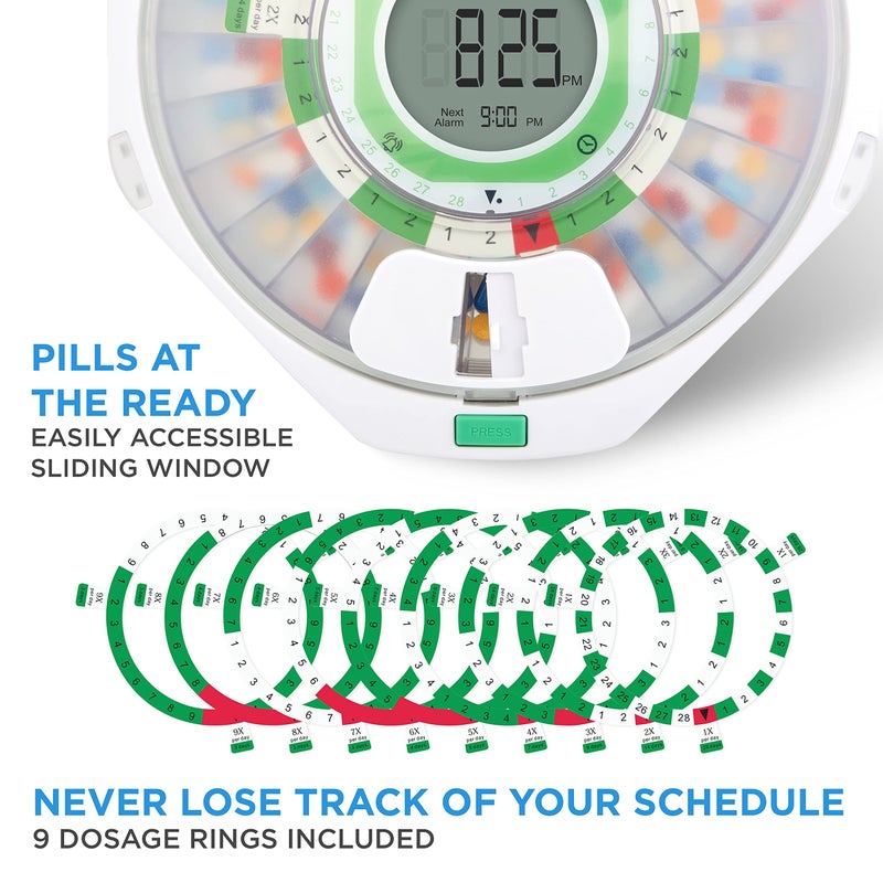 Live Fine 28-Day Automatic Pill Dispenser Frosted Lid with Upgraded LCD Display and Key Lock, Sound & Light for Prescriptions, Medication, Vitamins, Supplements & More - Image 4