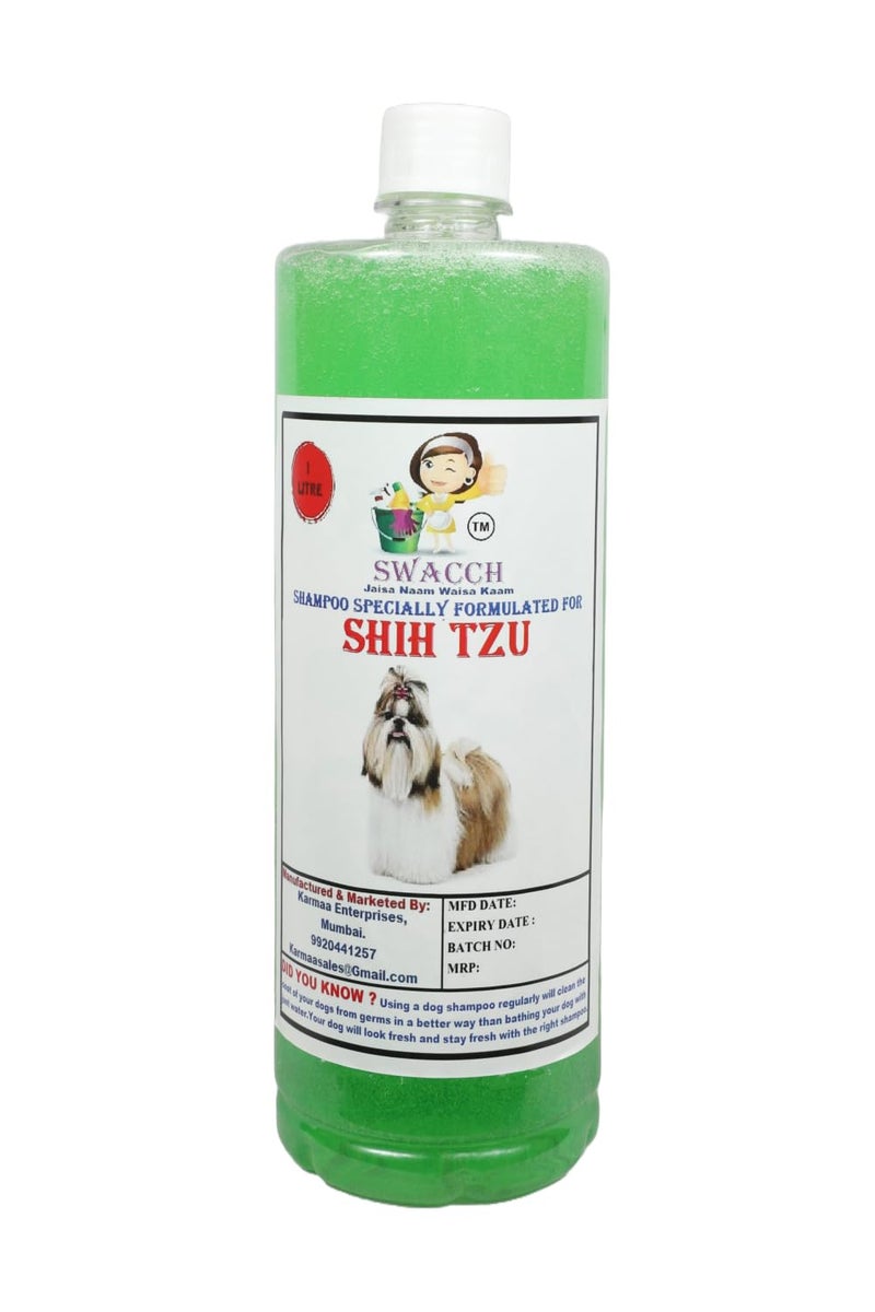 swacch Shampoo | Puppy Safe Shampoo | PH Balanced | Shih Tzu Dog Shampoo 1 Litre Neem Alovera + | Rubber Bath Brush with Adjustable Straps | Pet Massage | Soothing Bristles Hand Brush I Combo Pack - Image 1