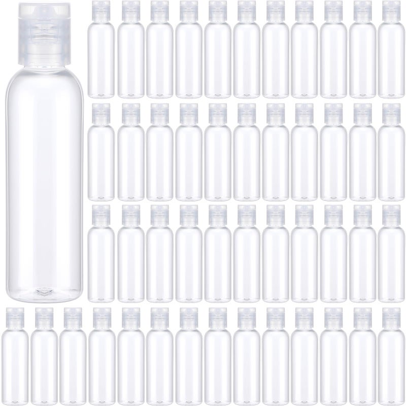 Zhehao 200 Pcs 2 oz Clear Plastic Empty Bottles Small Travel Size Bottles with Flip Cap Empty Transparent Dispenser Container for Liquids Toiletries Shampoo LotionColorless Cap