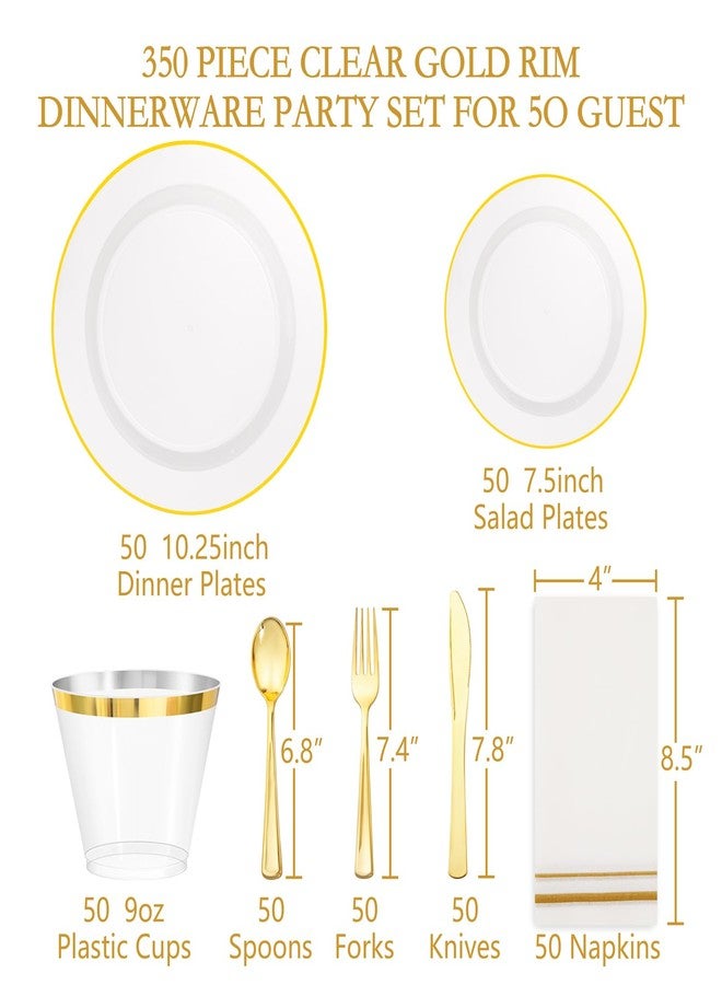 SUT 350Pcs Plastic Dinnerware Set for 50 Guests, Clear and Gold Plastic Plates, Disposable Plates and Napkins Party Supplies, Gold Silverware, Plates, Cups and Napkins Sets for Party Weddings - Image 4