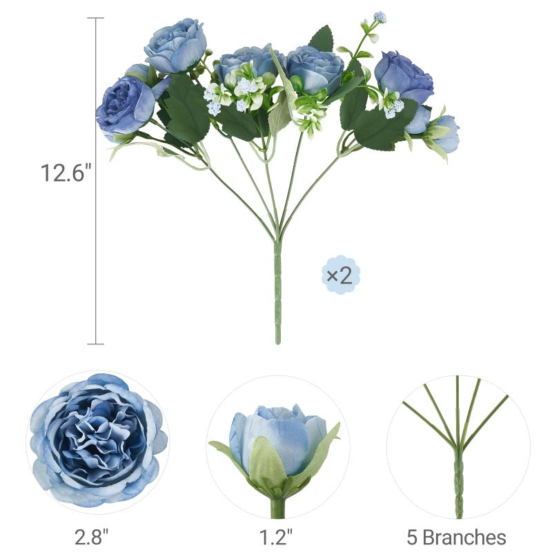 Mkono Peonies Artificial Flowers, Small Silk Flowers for Home Decor Indoor Fake Bouquet Faux Floral Arrangements Dining Table Centerpieces for Kitchen Party Decor Blue - Image 5