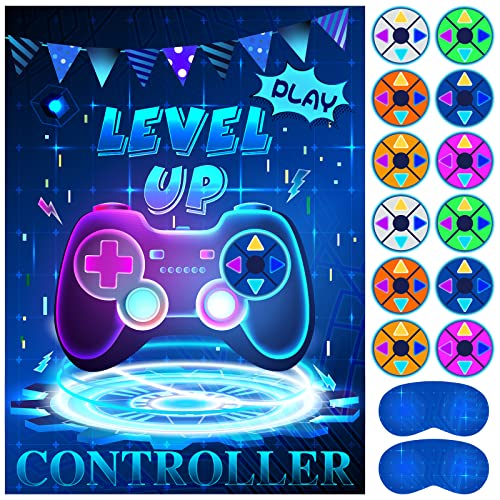 ASTARON Pin The Button Video Game Party Game 30 Video Game Button Stickers Construction Birthday Party Favor Sets for Kids Adults - Image 1