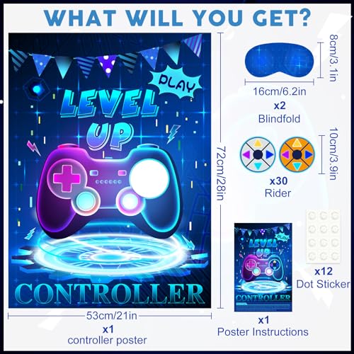 ASTARON Pin The Button Video Game Party Game 30 Video Game Button Stickers Construction Birthday Party Favor Sets for Kids Adults - Image 5