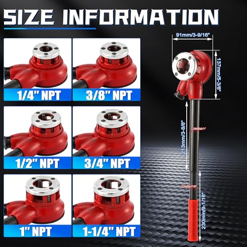 GQGP Pipe Threader Ratchet Kit， Manual Ratcheting Pipe Threading Tool Set with 6 NPT Dies (1/4" 3/8" 1/2" 3/4" 1" 1-1/4"),Portable Pipe Threading Tool Set for Galvanized Aluminum Iron Copper Pipes - Image 2