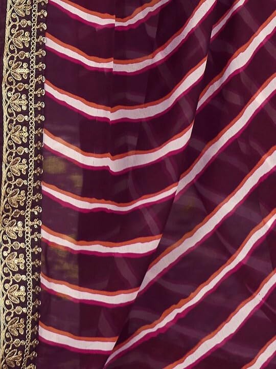 Shiv Textiles Women's Georgette Leheriya & Lace Border Saree(SAT-531S-WINE) - Image 4