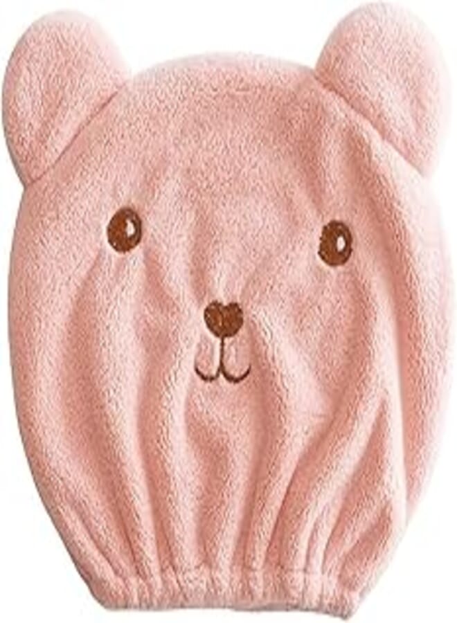 Absorbent Dry Hair Cap, SYOSI Microfiber Absorbent Towel For Hair, Cute Cartoon Bear Turban Cap For Dry Hair, Quick-drying Shower Cap For Ladies Or Girls For Adults Or Children (Pink)