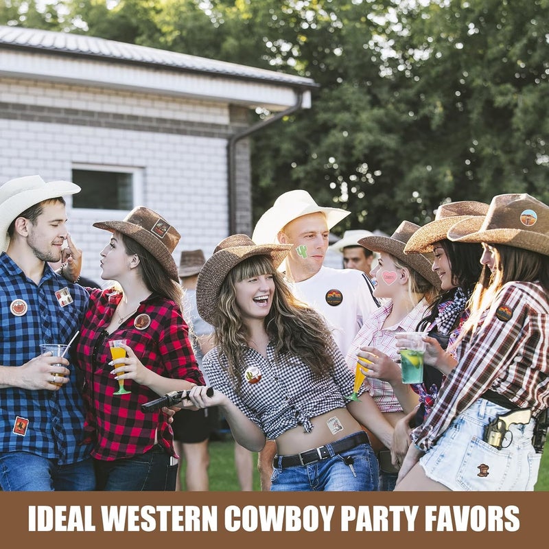 Sureio سوريو 86 قطعة هدايا حفلة رعاة البقر الغربية تشمل 12 سلسلة مفاتيح 12 سوار سيليكون رعاة البقر الغربية دبابيس أزرار 50 ملصق موضوع مقاوم للماء لوازم حفلة عيد الميلاد - Image 5