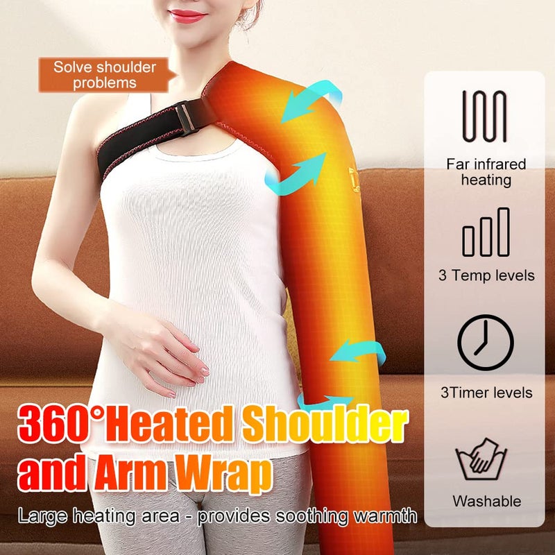WOOLALA Shoulder Arm Hand Heating Pad for Pain Relief, Ultra Long Heated Wrist Wrap Heated Elbow Brace Hand Warmer for Tendonitis, Arthritis, Sports Injury Recovery, 3 Temperature Settings & Timer - Image 2