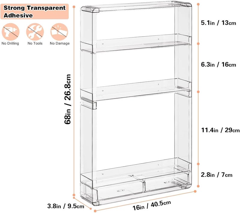 GUDEMAY Acrylic Shower Shelves 3 Pack,Adhesive Shower Organizer for Bathroom Storage Home Decor,No Drilling,Transparent Organizer,with Self Adhesive Tape, for Bathroom, Kitchen, Living Room - Image 2