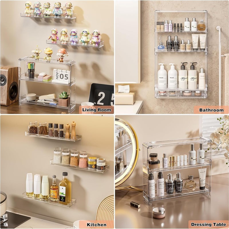 GUDEMAY Acrylic Shower Shelves 3 Pack,Adhesive Shower Organizer for Bathroom Storage Home Decor,No Drilling,Transparent Organizer,with Self Adhesive Tape, for Bathroom, Kitchen, Living Room - Image 4