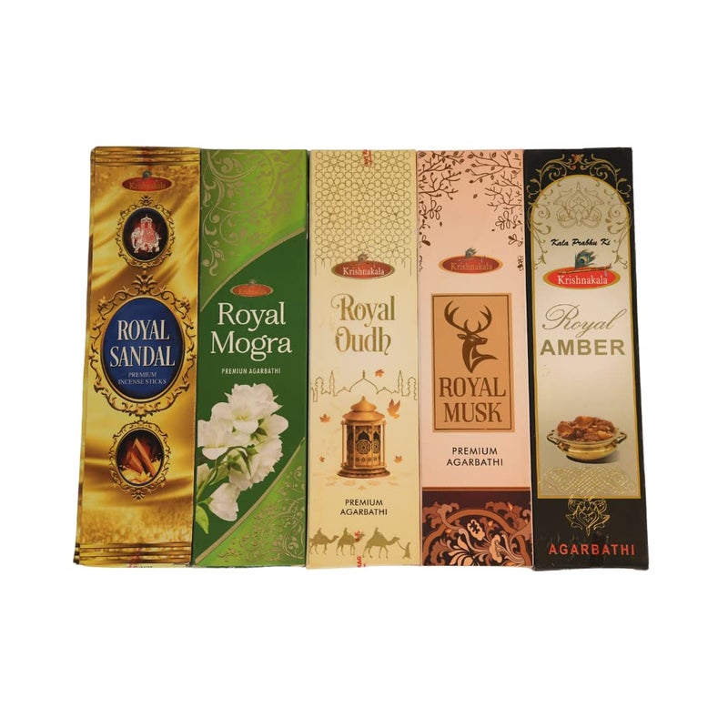 Krishnakala Krishnakala Royal Series Flora Agarbathi Combo Pack of 5 40gms Royal Sandal Royal Musk Royal Mogra Royal Oudh Royal Amber  - Image 1