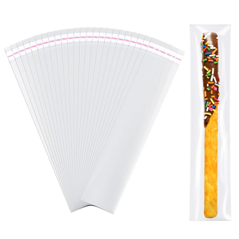 HRXMS 2x10 Inch Self-Sealing Pretzels Individual Bags 200 Pcs - Food Safe Pretzel Rod & Candy Wrapping Bags for Chocolate, Cookies, Popsicles, Gifts (Transparent Individually Wrapped Packaging) - Image 1